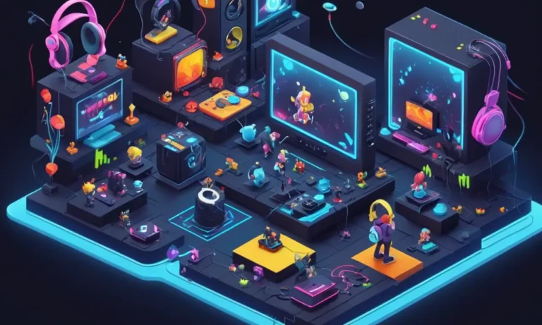 Clásicos personajes de videojuegos rodeados de auriculares y ondas de sonido.