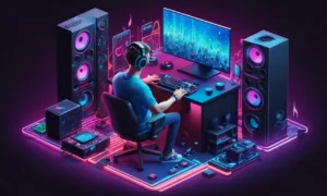 Un jugador rodeado de equipos de juego