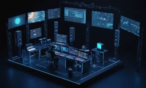 Un ingeniero de audio trabajando en un proyecto de diseño de sonido para un simulador de realidad virtual.