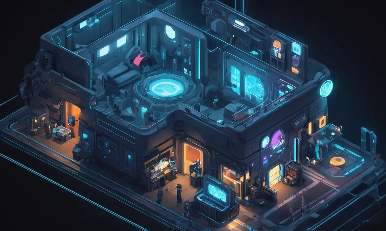 Un artista que utiliza software para crear arte conceptual para un videojuego futurista.