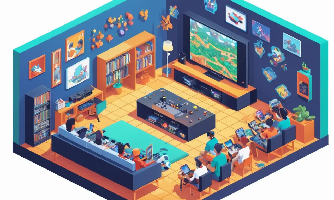 Una representación gráfica de jugadores jugando videojuegos con diversos fondos y culturas.