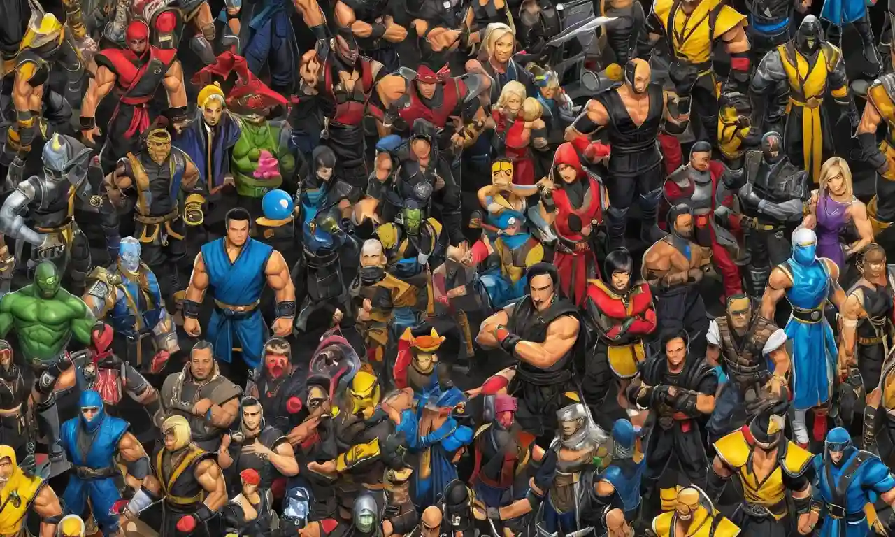 Collage of iconic Mortal Kombat characters surrounded by pop culture references and nostalgic memorabilia.