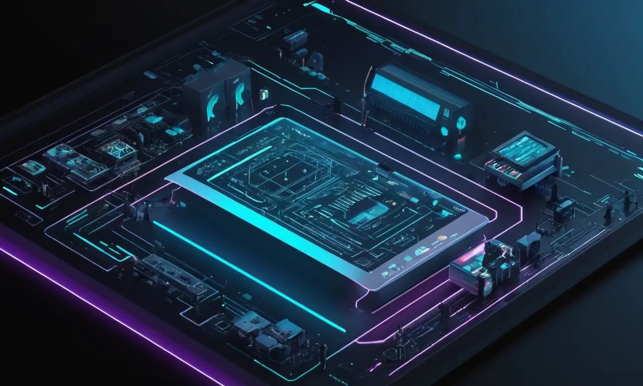 Un gráfico que muestra varias aplicaciones interactivas de diseño de audio en una pantalla de ordenador futurista.