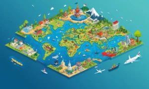 Un mapa mundial con varios logotipos de plataformas destacados