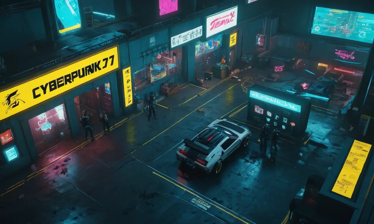 Una captura de pantalla del juego Cyberpunk 2077 con mensajes de error y errores en el fondo.