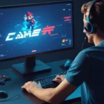 Una pantalla de computadora que muestra un mensaje de error del juego con un jugador decepcionado en el fondo.