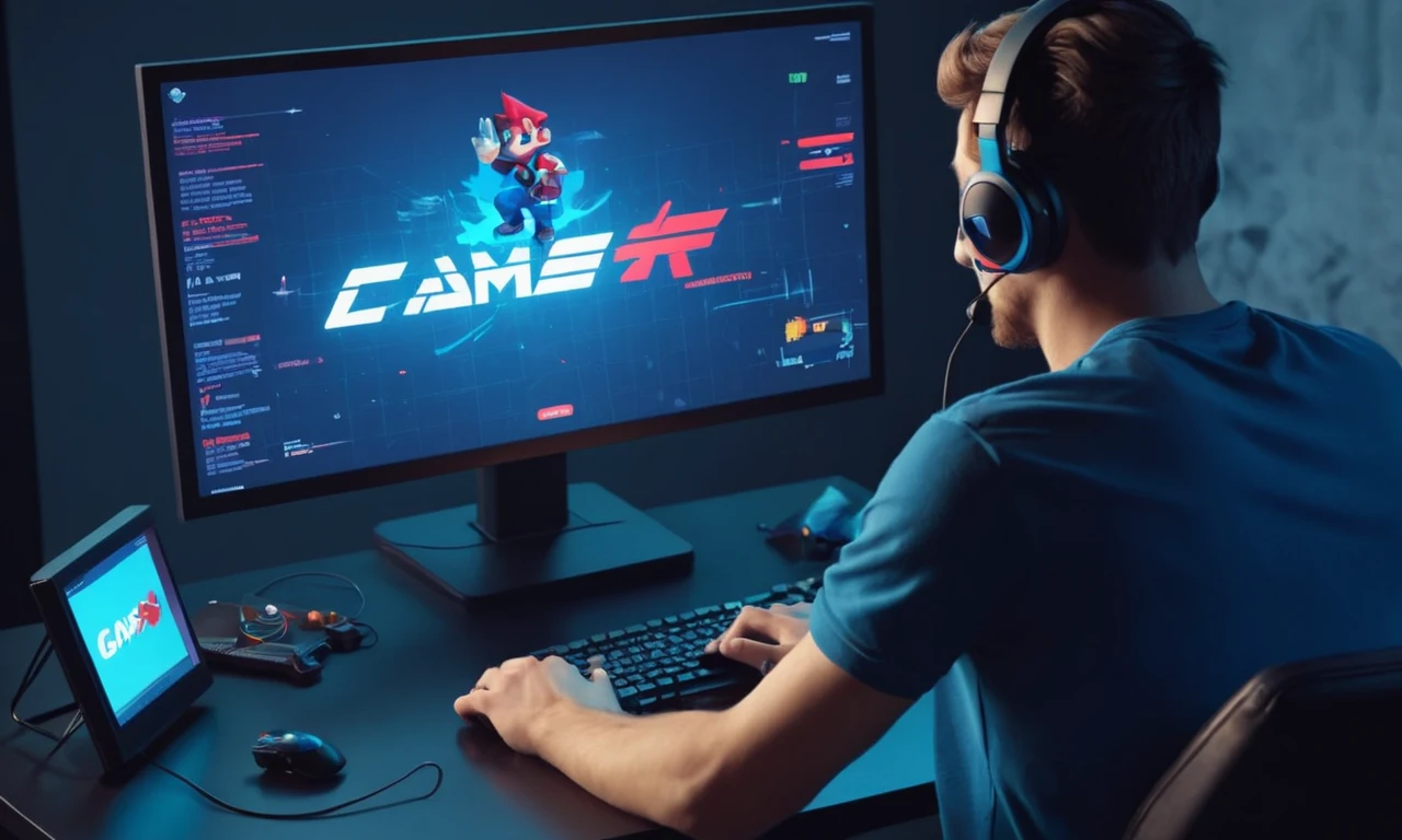 Una pantalla de computadora que muestra un mensaje de error del juego con un jugador decepcionado en el fondo.