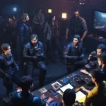 Un grupo de jugadores discuten sus opiniones sobre el videojuego Resident Evil 6 en una convención de juego.