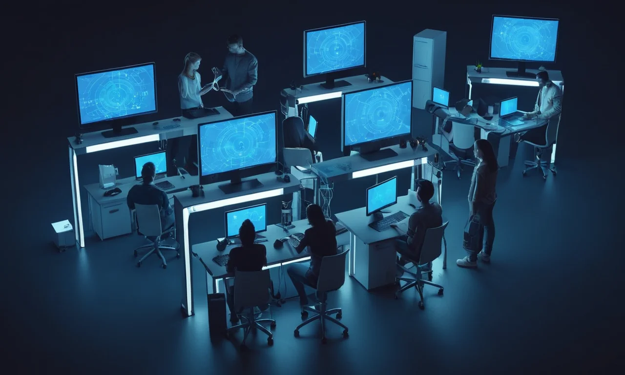 Un grupo de personas se reunieron alrededor de estaciones de trabajo de computadora, colaborando en modificaciones de hardware y compartiendo recursos.