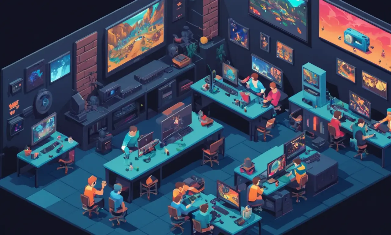 Un grupo de jugadores jugando juegos clásicos multijugador en consolas viejas y PCs.