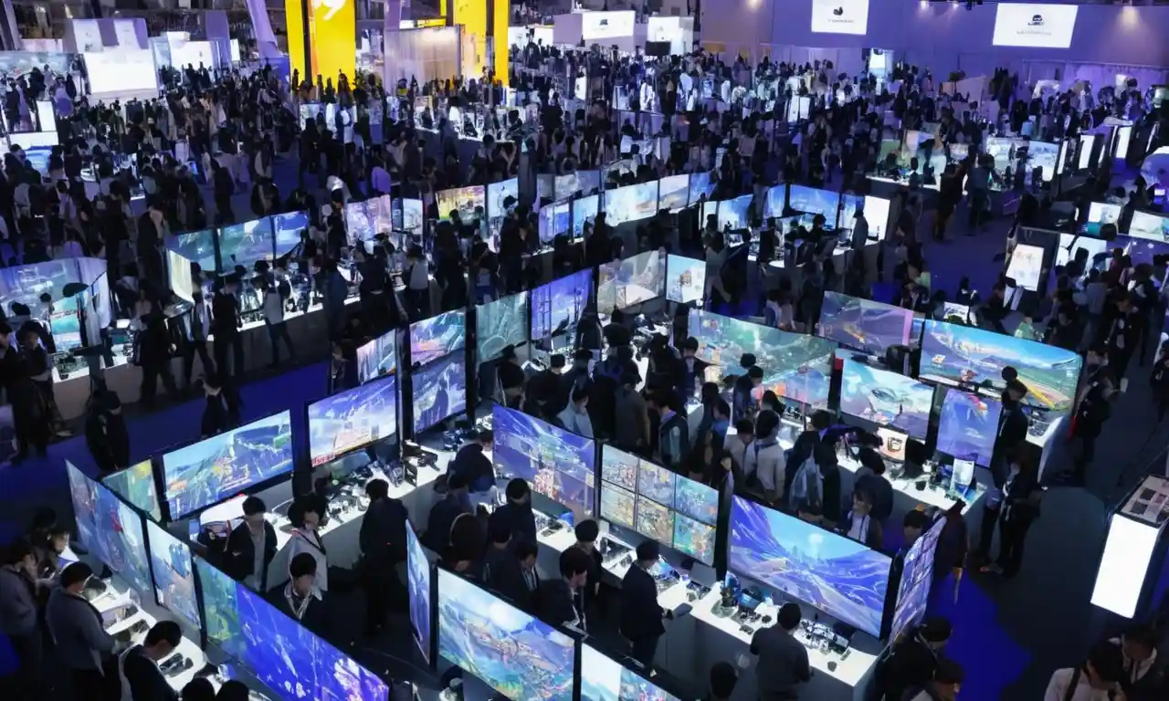 Profesionales de la industria y desarrolladores independientes se reunieron en el Tokyo Game Show, rodeado de pantallas que muestran juegos innovadores.