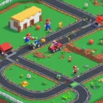 Mario corriendo en una pista colorida