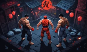 Una ilustración oscura y graciosa de Ryu y Ken de Street Fighter