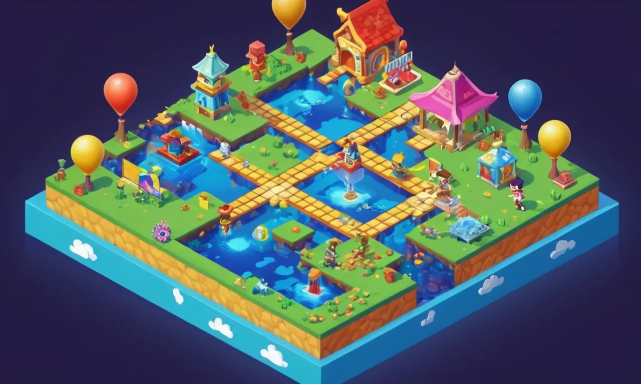 Una tabla de juego de puzzle con personajes de diferentes videojuegos saltando a través de plataformas.