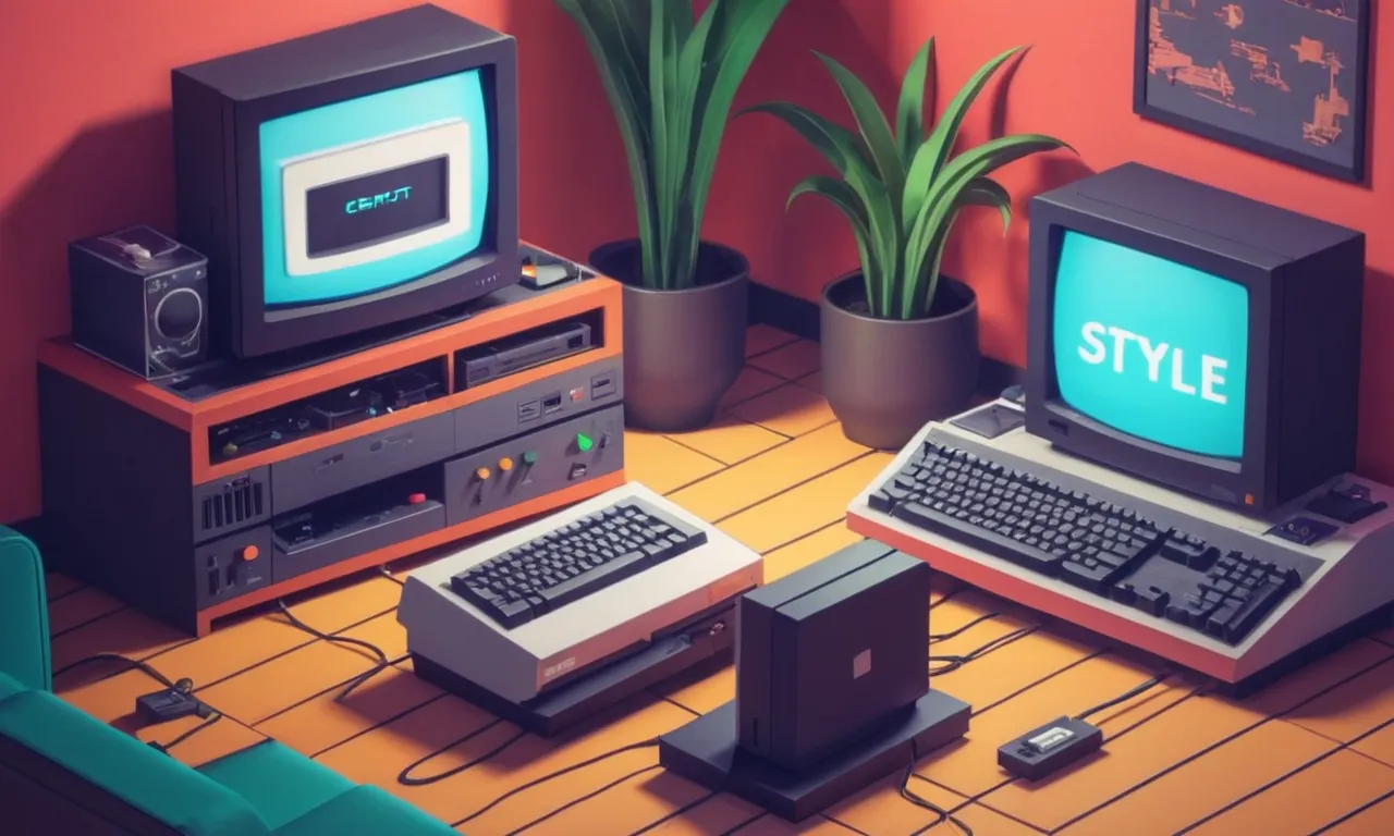 Antiguos ordenadores y consolas de videojuegos exhibidas en un entorno nostálgico.