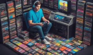 Un jugador nostálgico sentado frente a una antigua consola