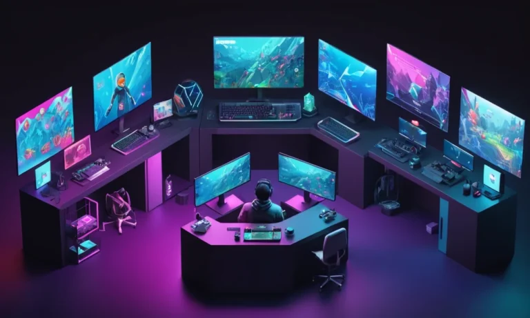 Un jugador rodeado de pantallas que muestran el juego impulsado por AI en varias plataformas.