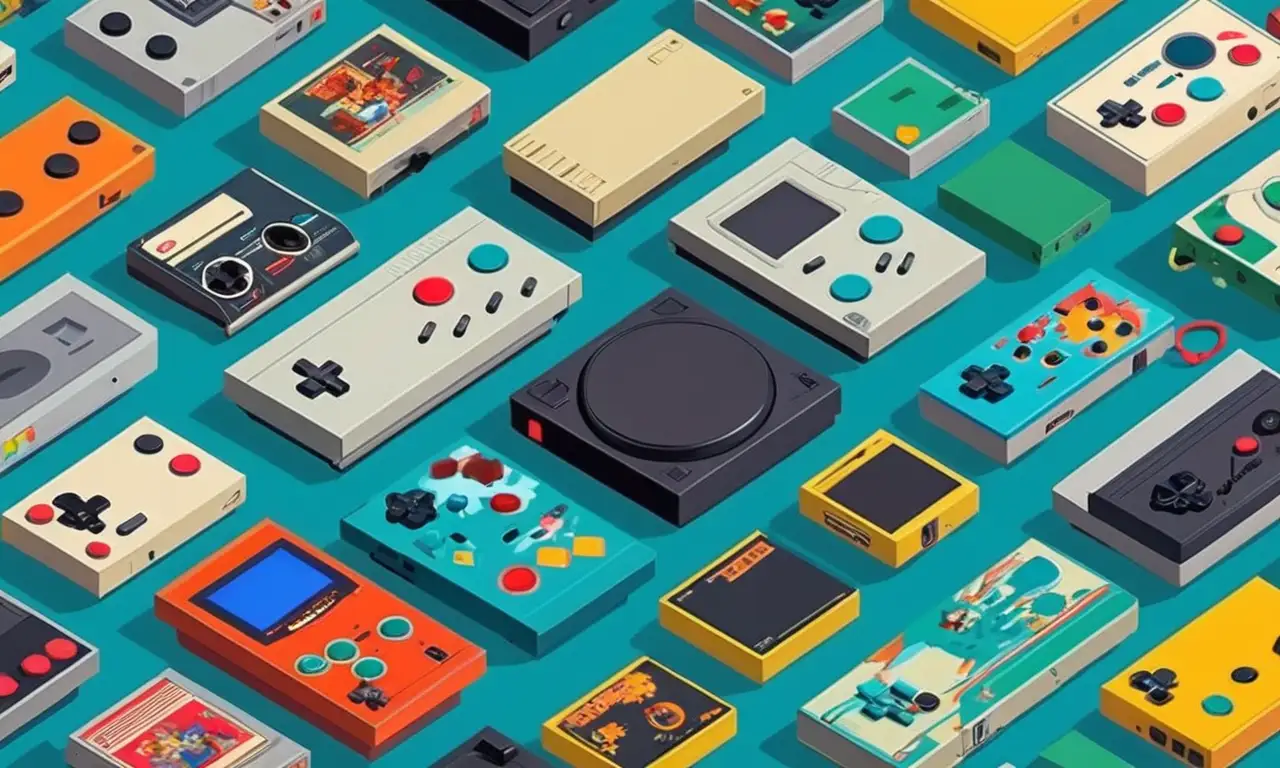 Un collage de icónicos juegos mod de diferentes épocas mostrados en una consola retro.