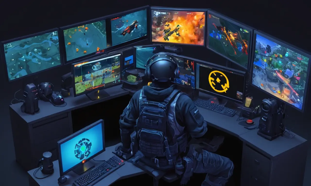 Un jugador delante de una pantalla de computadora que muestra varios modos de juego de Counter-Strike y mods populares.