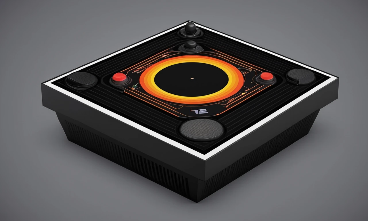 Una ilustración nostálgica de la consola Atari 2600 con el icónico juego Pong mostrado en su pantalla.