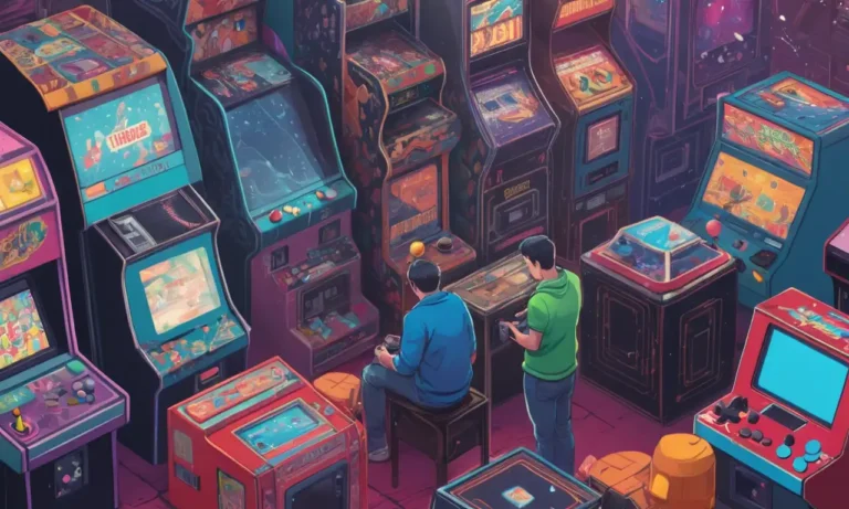 Un jugador nostálgico rodeado de viejas máquinas arcade y cartuchos de juego descoloridos