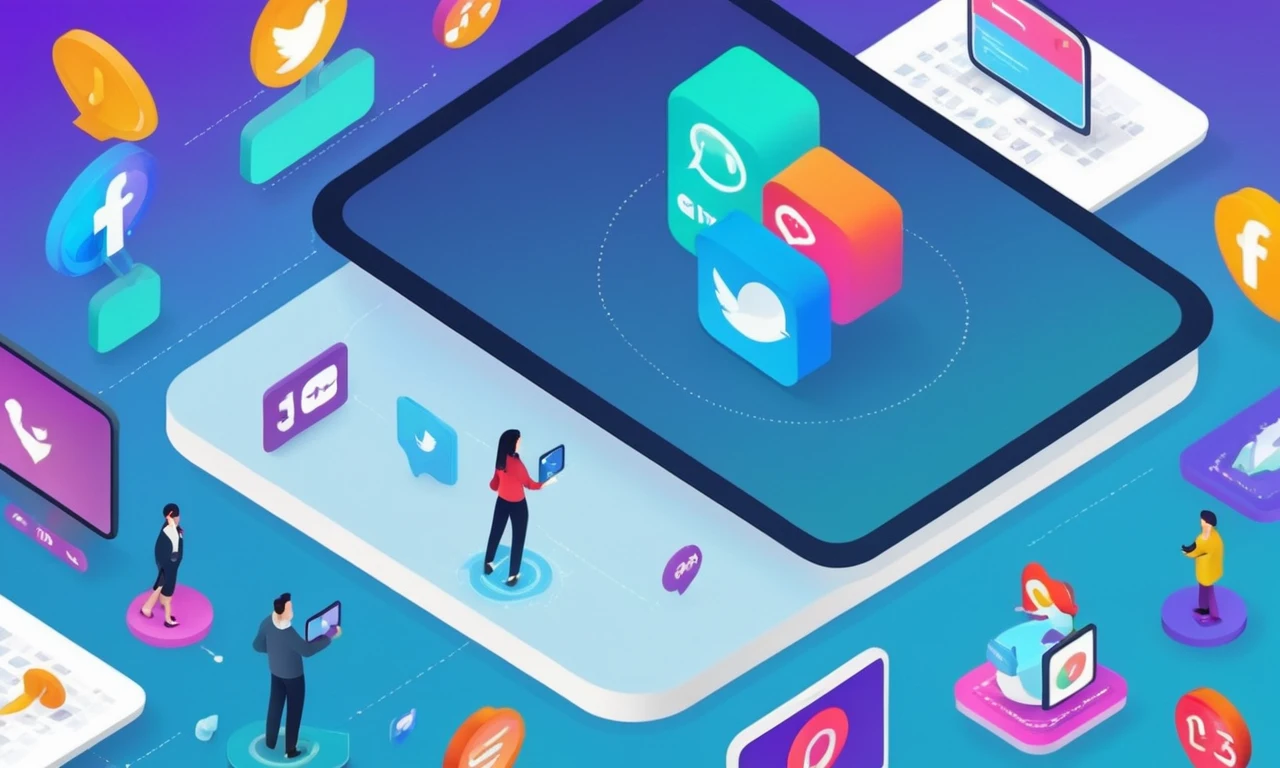 Una pantalla digital que muestra una exitosa campaña de marketing viral con iconos de redes sociales y métricas de compromiso.