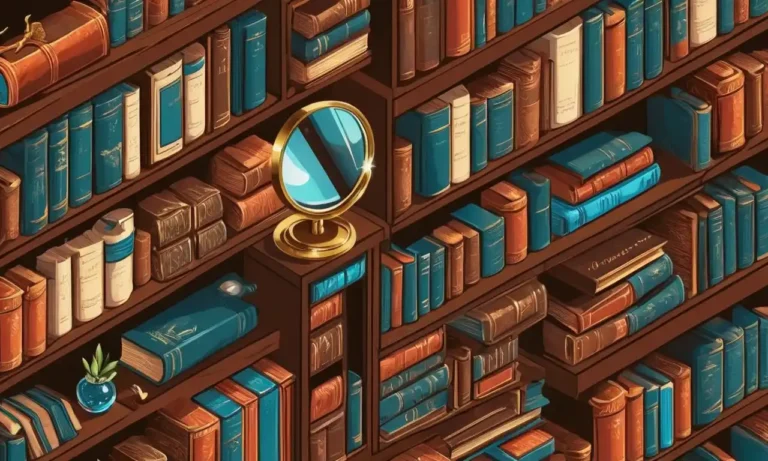 Una estantería llena de libros sobre coleccion y una lupa buscando ediciones raras.