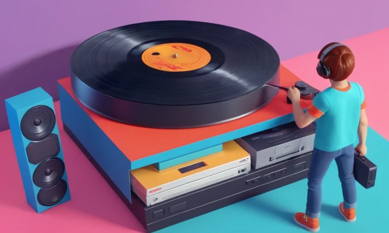 Una persona con un disco de vinilo o DVD junto a una consola de juegos retro.