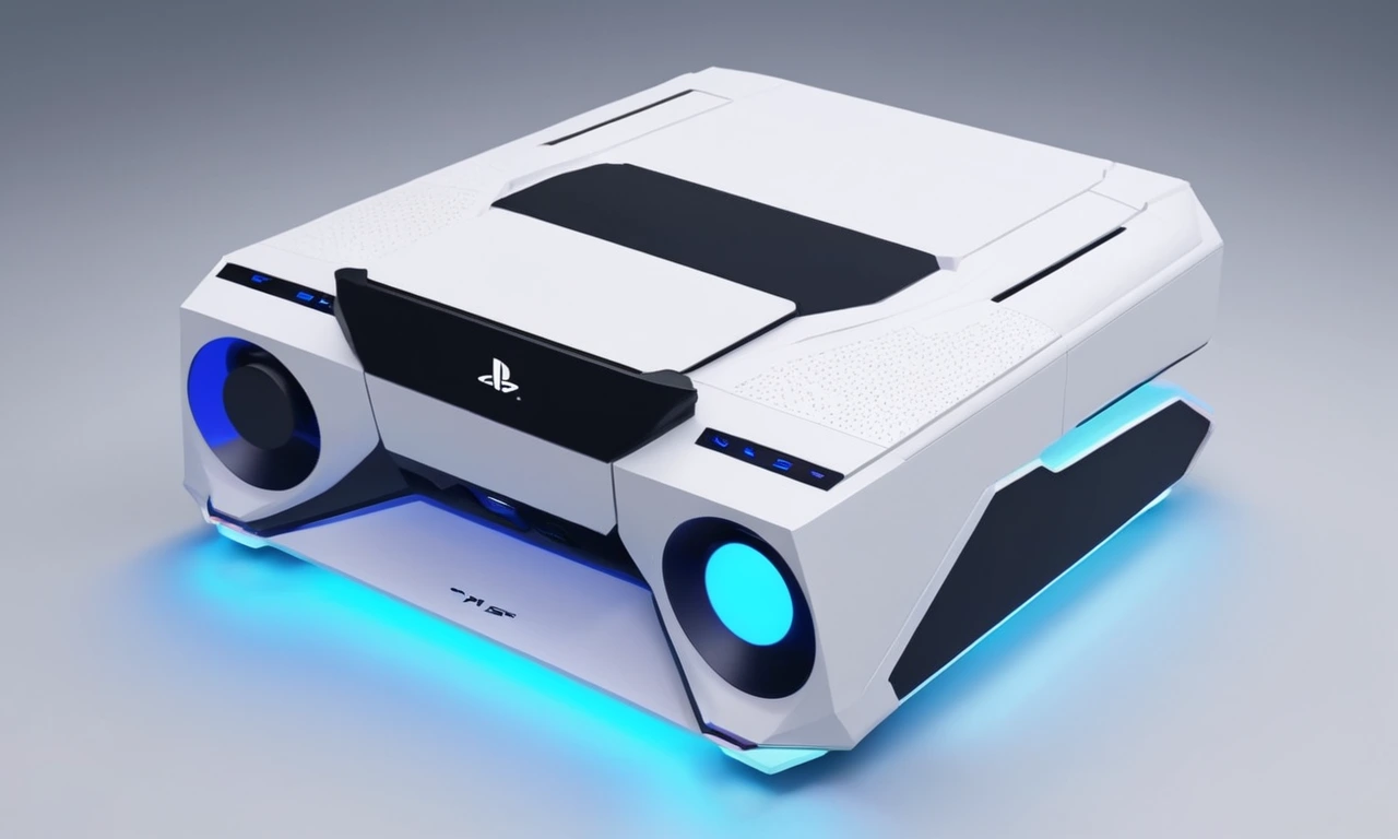Una consola futurista de juegos, PlayStation 5, con diseño elegante y componentes de alta tecnología.