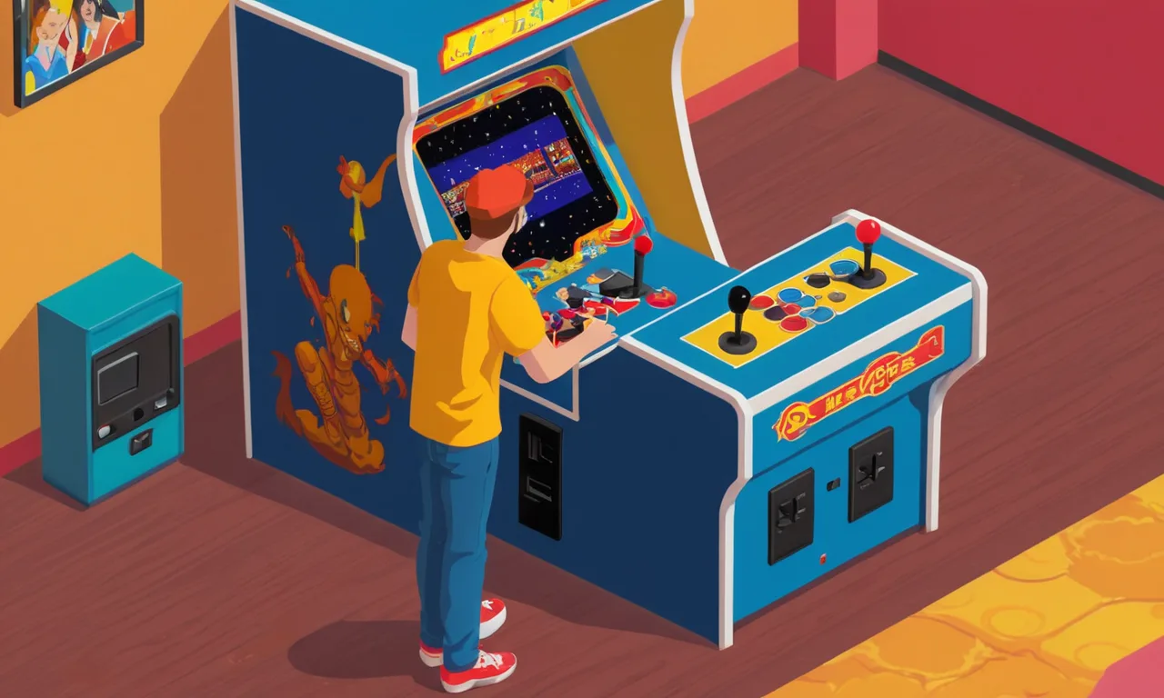Una persona jugando un juego de arcade de la vieja escuela en una consola clásica restaurada.