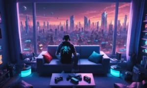 Un jugador sentado en un sofá