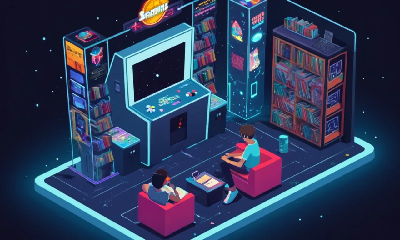 Una persona sentada en una consola de juegos arcade con notas y libros que los rodean.