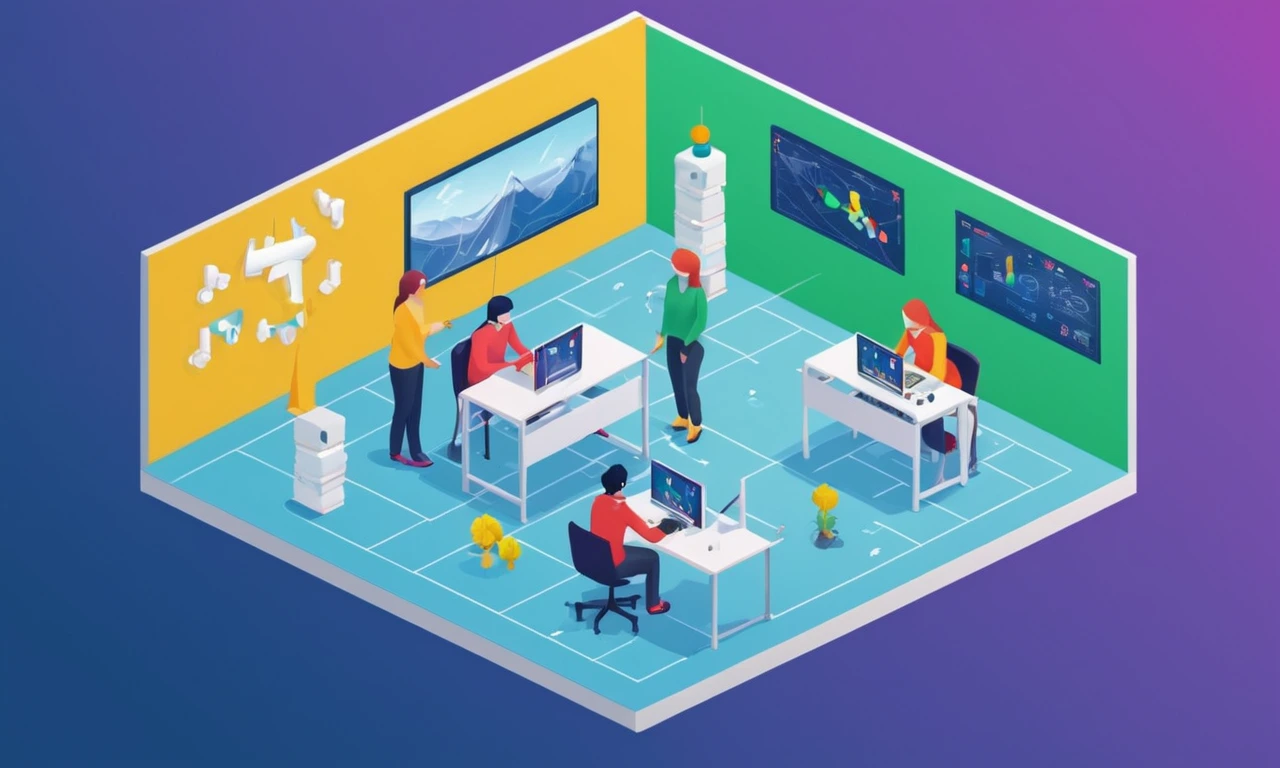 Equipo colaborativo trabajando en una pantalla de ordenador mostrando un simulador con obstáculos y desafíos.