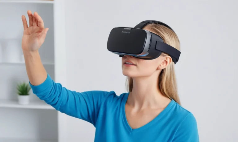 Una persona que utiliza un auricular de realidad virtual para la simulación de terapia ocupacional.