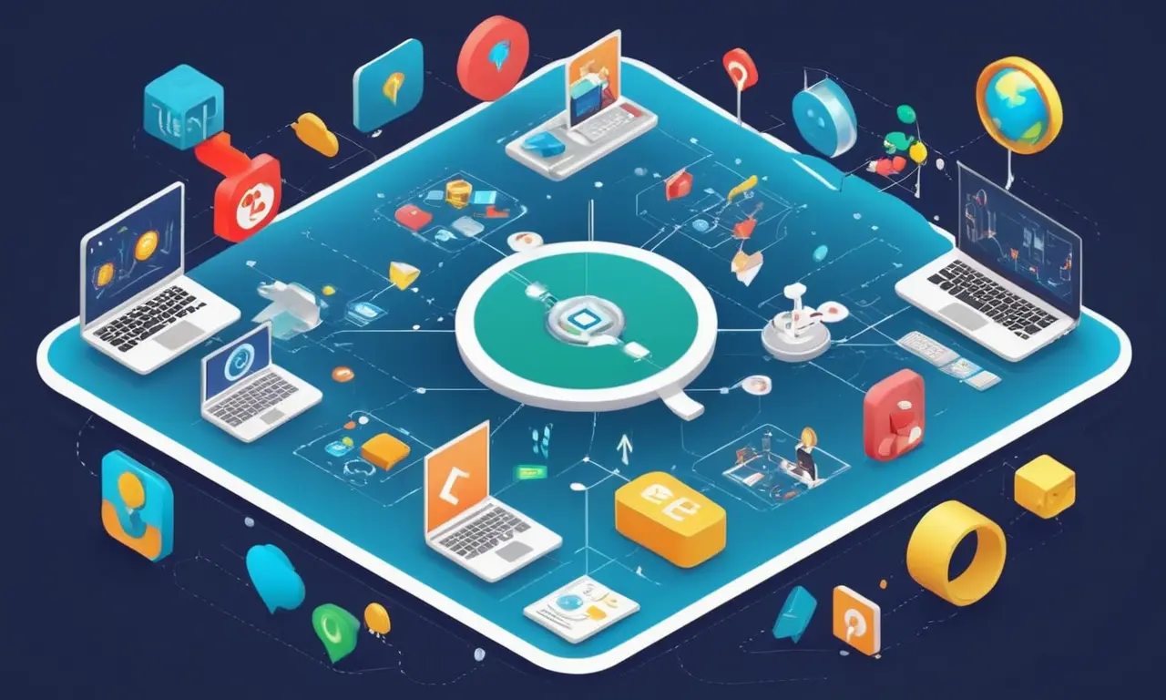 Collage of online communities and forums focused on simulation software, surrounded by symbols of learning and technology.