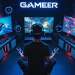 Un jugador sentado frente a un auricular de realidad virtual