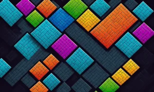 Una captura de pantalla del popular juego de rompecabezas Tetris con sorprendentes mitos sobre él escrito arriba o abajo.