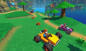 Una captura de pantalla nostálgica de Crash Team Racing en una vieja consola o computadora.