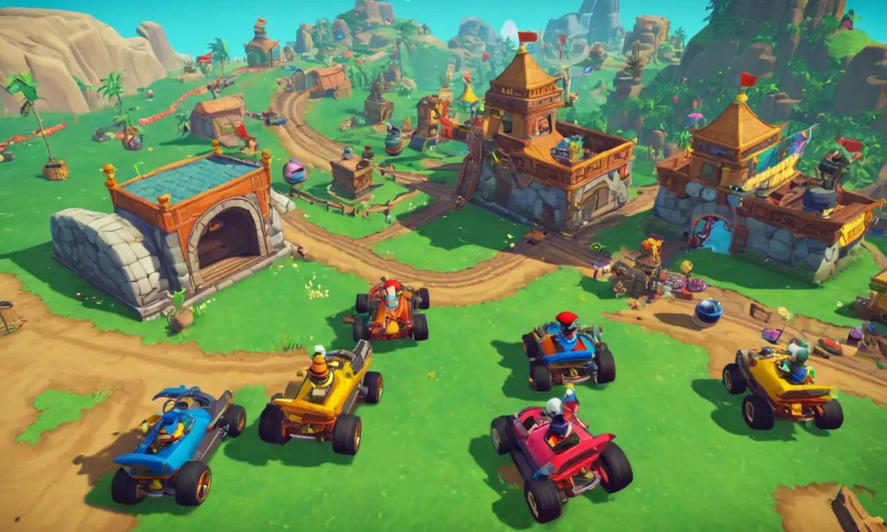 Una captura de pantalla del juego Crash Team Racing con notas y análisis que la rodean.