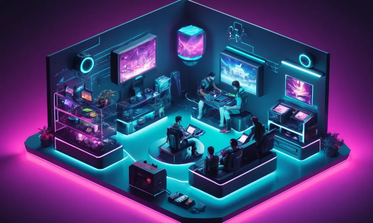 Una escena futurista que representa a los jugadores que modifican la tecnología para crear experiencias de juego innovadoras.