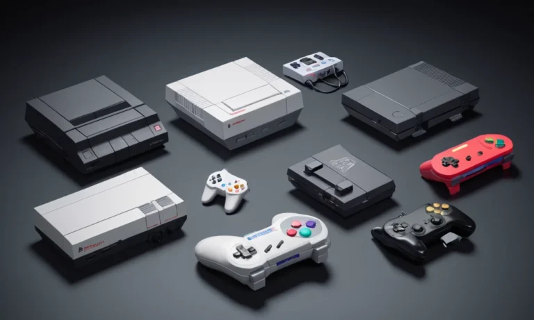 Un montaje de consolas clásicas de videojuegos en transición a modernos dispositivos de juego.