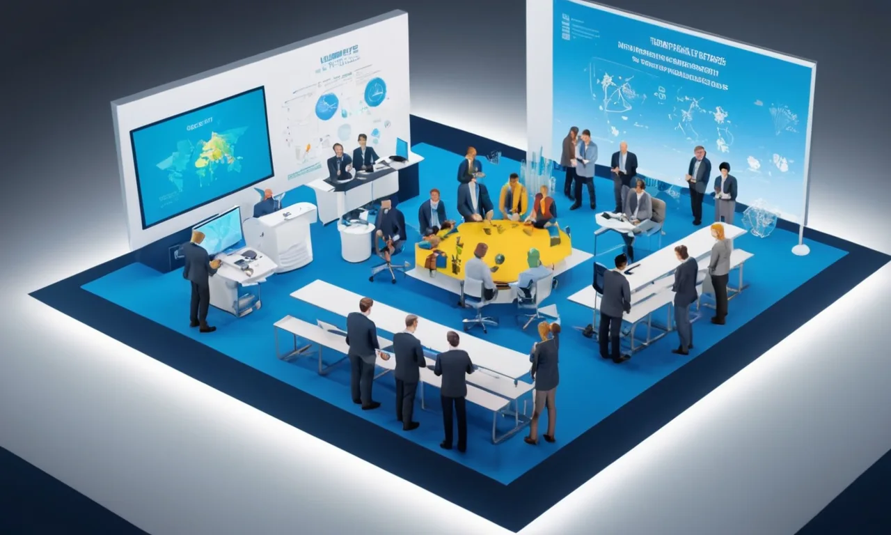 Investigadores universitarios que presentan tecnologías innovadoras a líderes de la industria en un entorno de conferencias.