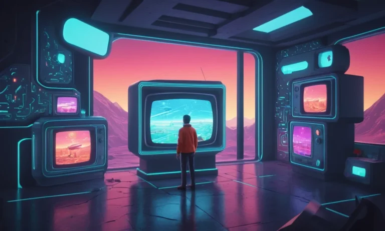 Un televisor retro que muestra una escena futurista de un viejo juego