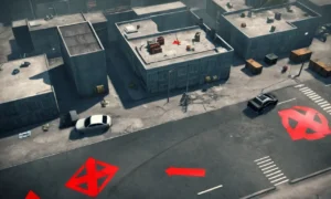 Una captura de pantalla del juego APB Recargado con un símbolo rojo X superpuesta