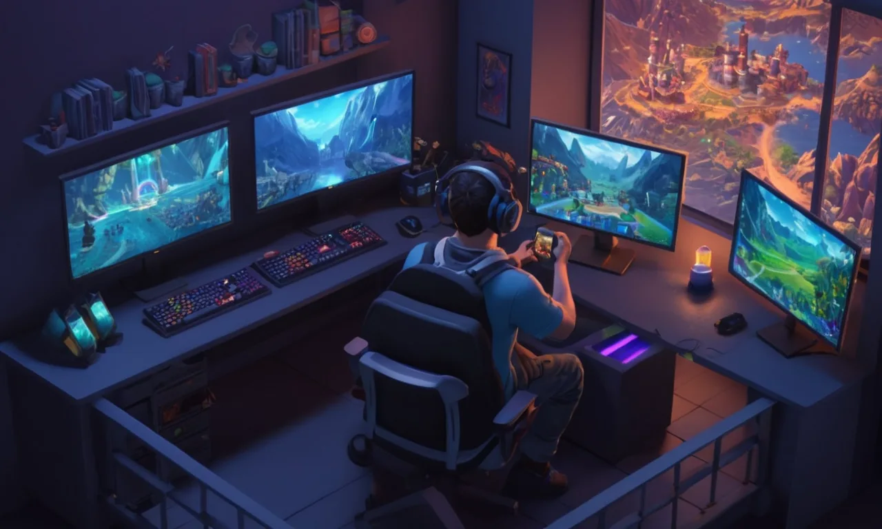 Un jugador sentado frente a una pantalla de ordenador mostrando un mundo virtual de un popular juego MMORPG.