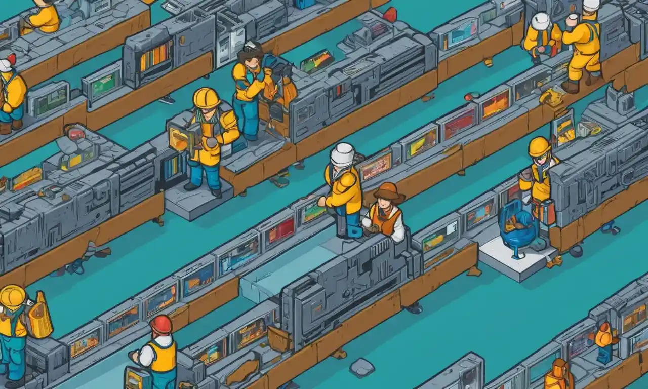 Arqueólogos en un laboratorio digital restaurando y preservando cartuchos retro juego.