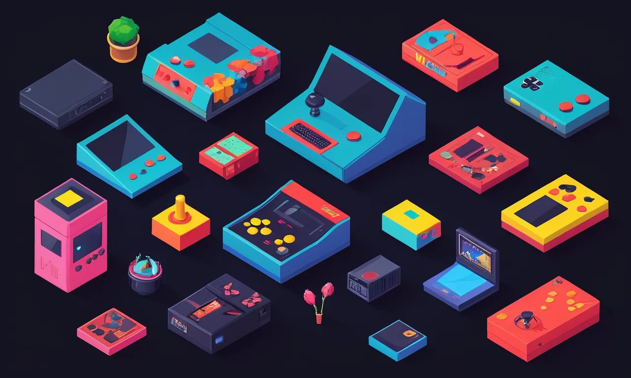 Una línea de tiempo de juegos de arcade y consolas evolucionando a través de los años.