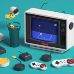 Una consola retro juego que muestra el icónico juego Pong en una pantalla de televisión