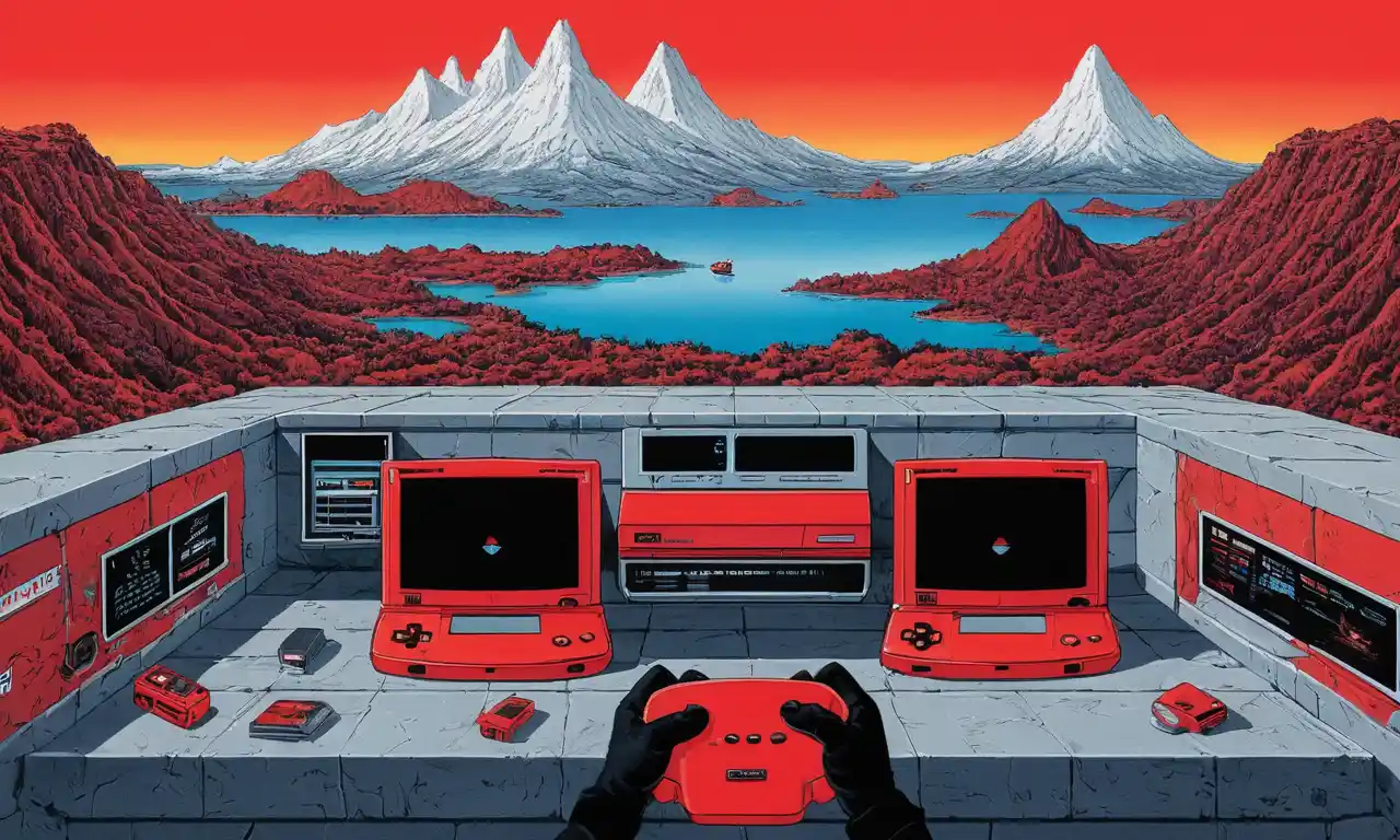 Una imagen de pantalla dividida que muestra el lanzamiento y recepción de la consola Nintendos Virtual Boy a principios del decenio de 1990.