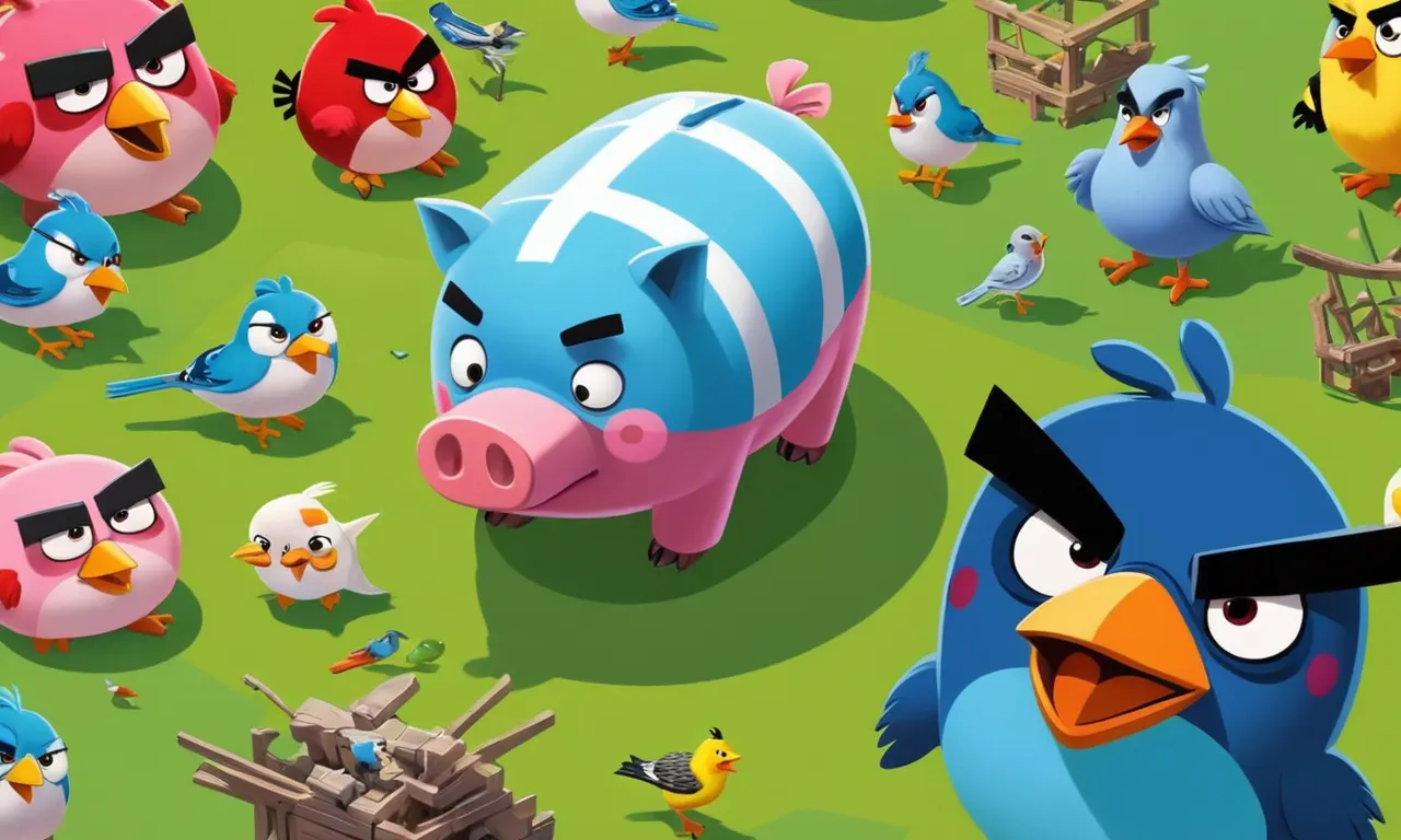 Un dúo de dibujos animados y aves de Angry Birds en medio de un collage de referencias de cultura pop.